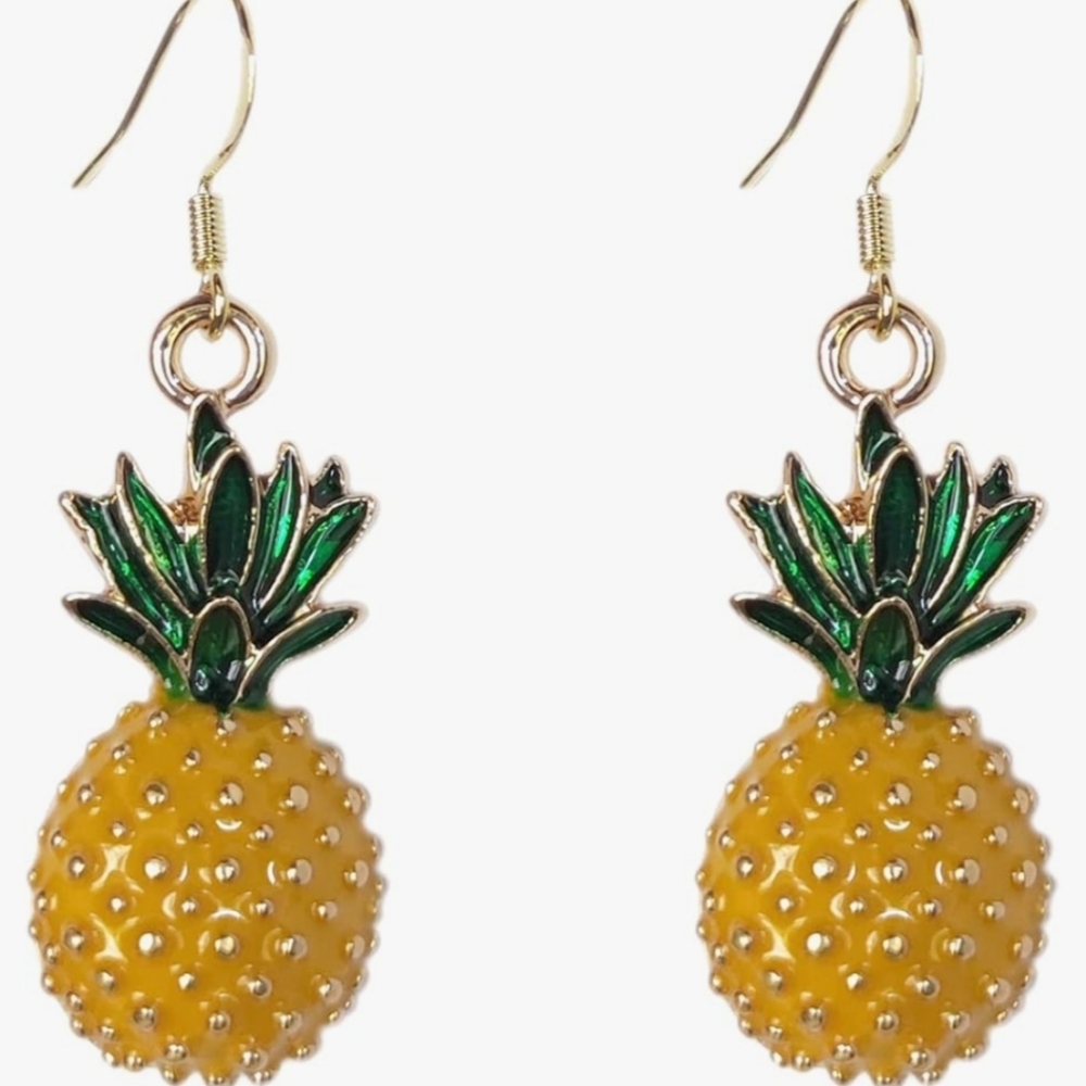 Women’s Jewelry Unique Tropical Pineapple Dangle Earrings in Yellow and Green